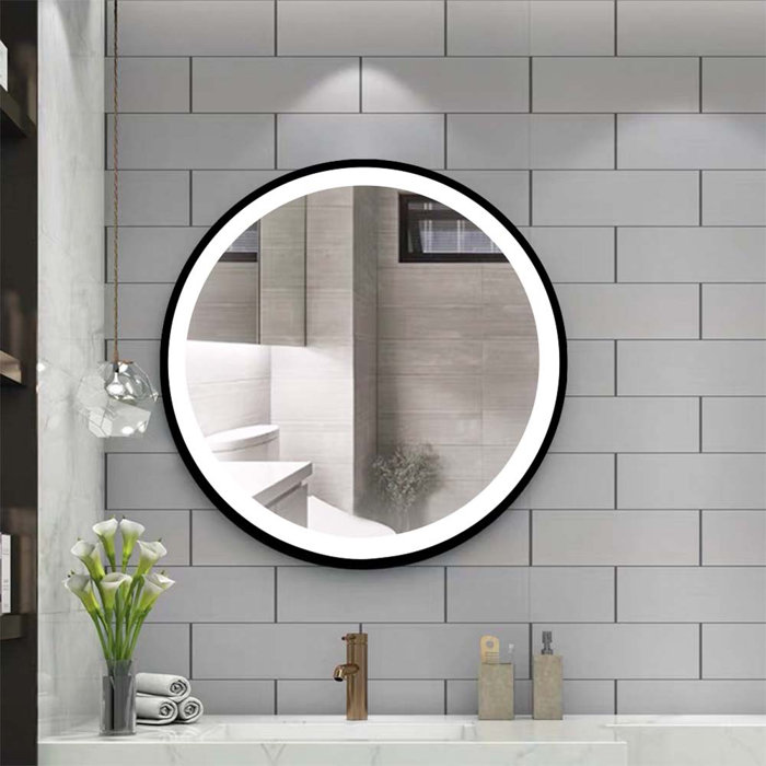 Mercer41 LED500 B 19.7”Round Mirror For Bathroom, LED Black Circle Wall